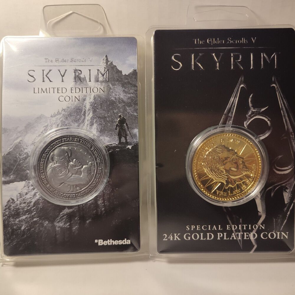 Skyrim Gold Septim And Dragonborn Dovahkiin Collectible Coins Set Offici…